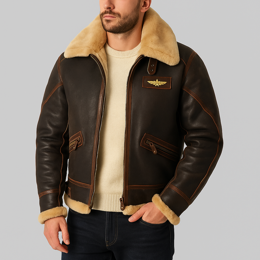 Gael™ | Veste aviateur chaude en cuir véritable